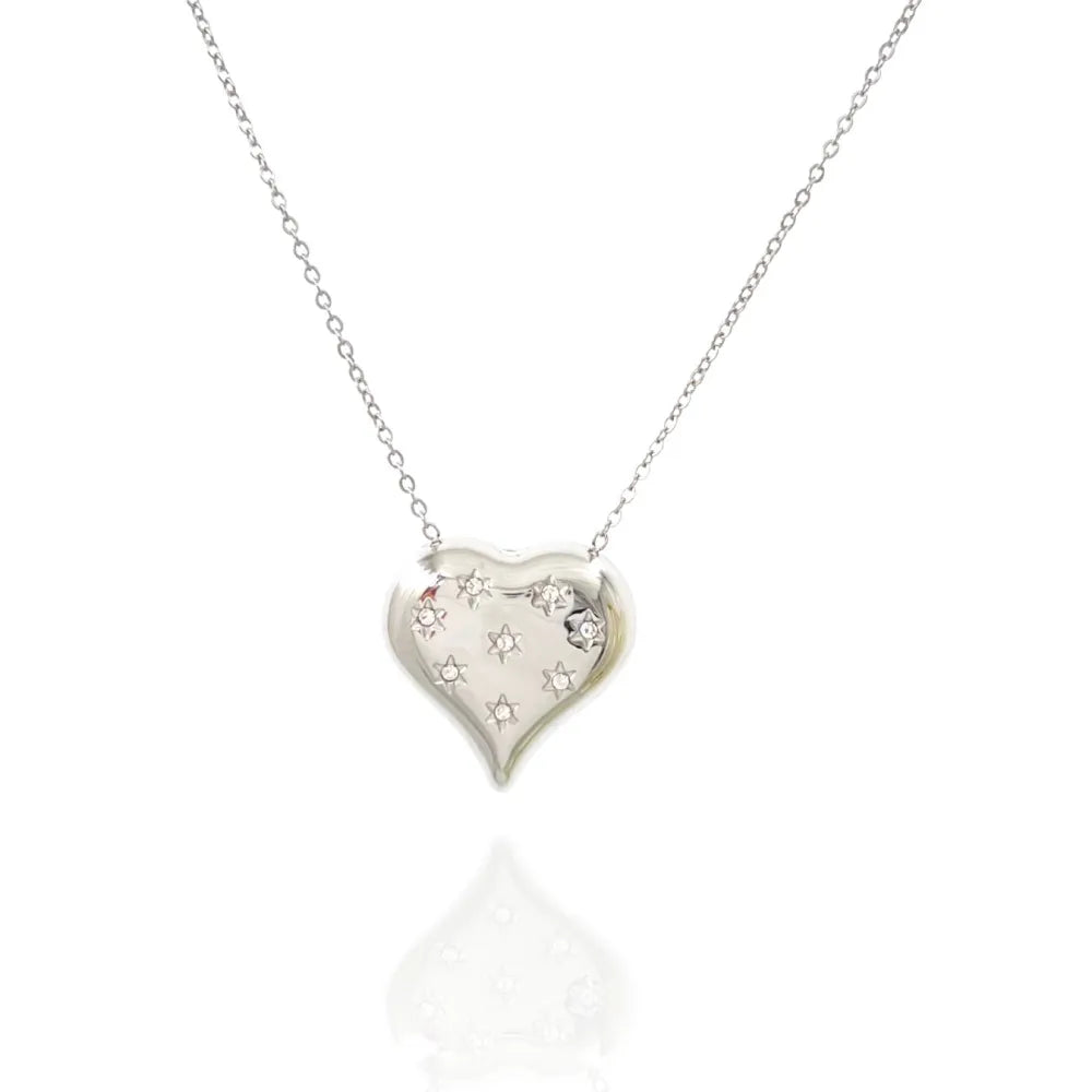 CAC-103-AA3502N Cuore con Punti Luci Stella-Collana Girocollo in Acciaio