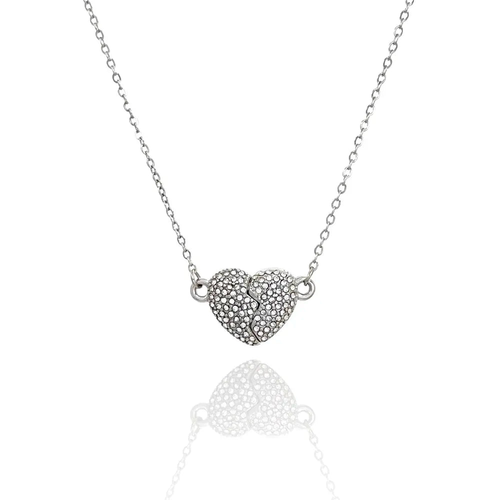 CAC-103-AA3499N Cuore con Strass Spezzabile-Collana Corta in Acciaio