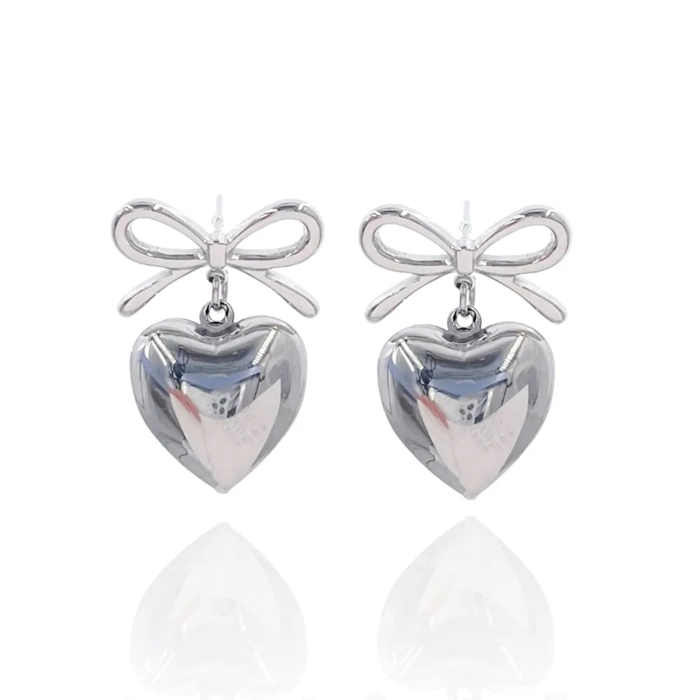 OAP-103-AA4151E Fiocco con Cuore-Orecchini in Acciaio