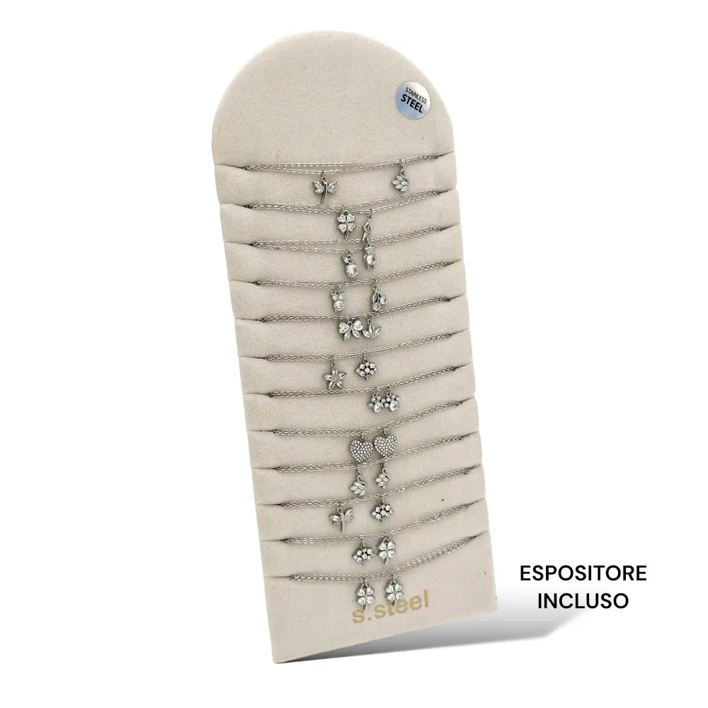 CPA-103-AA2878-2897N Soggetti Mix con Zirconia-24pz Collane Corte in Acciaio