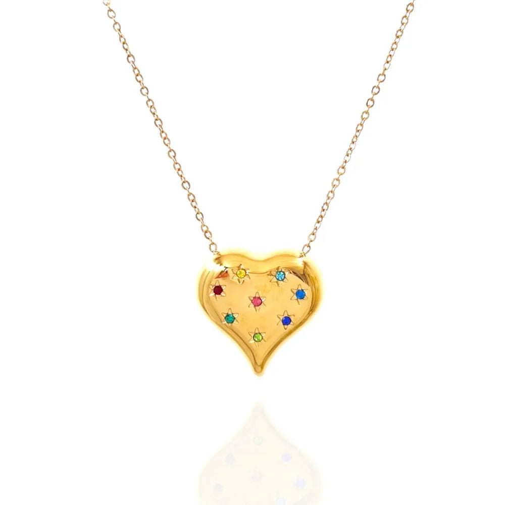 CAC-103-AA3502N Cuore con Punti Luci Stella-Collana Girocollo in Acciaio