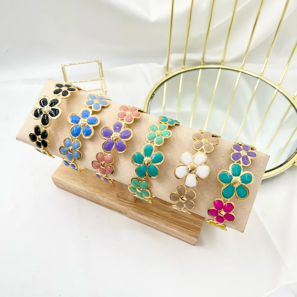 BAR-732-62 Fiore Smaltato-Bracciale Rigido in Acciaio