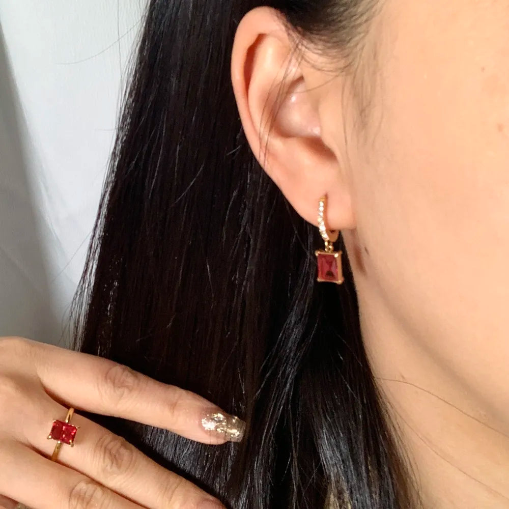 OPA-103-AA3889E Cerchio con Zirconia con Punto Luce Rettangolare-12Paia Orecchini in Acciaio