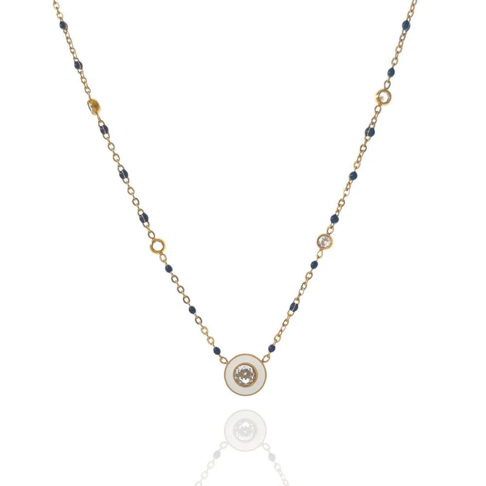 CAC-103-AA3422N Punto Luce Colorato con Smalto-Collana Corta in Acciaio
