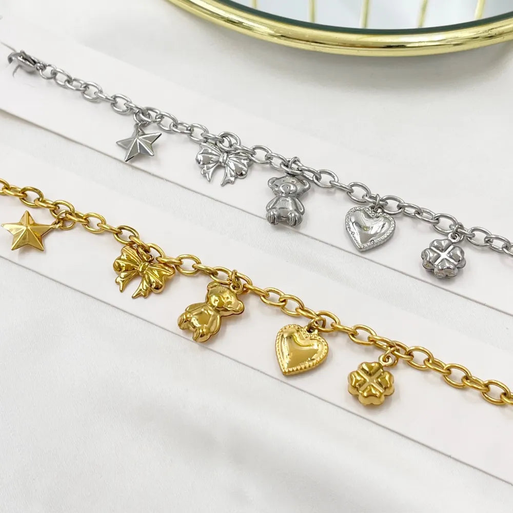 BAC-103-AA4520B Orsetto Cuore Fiocco Stella-Bracciale in Acciaio