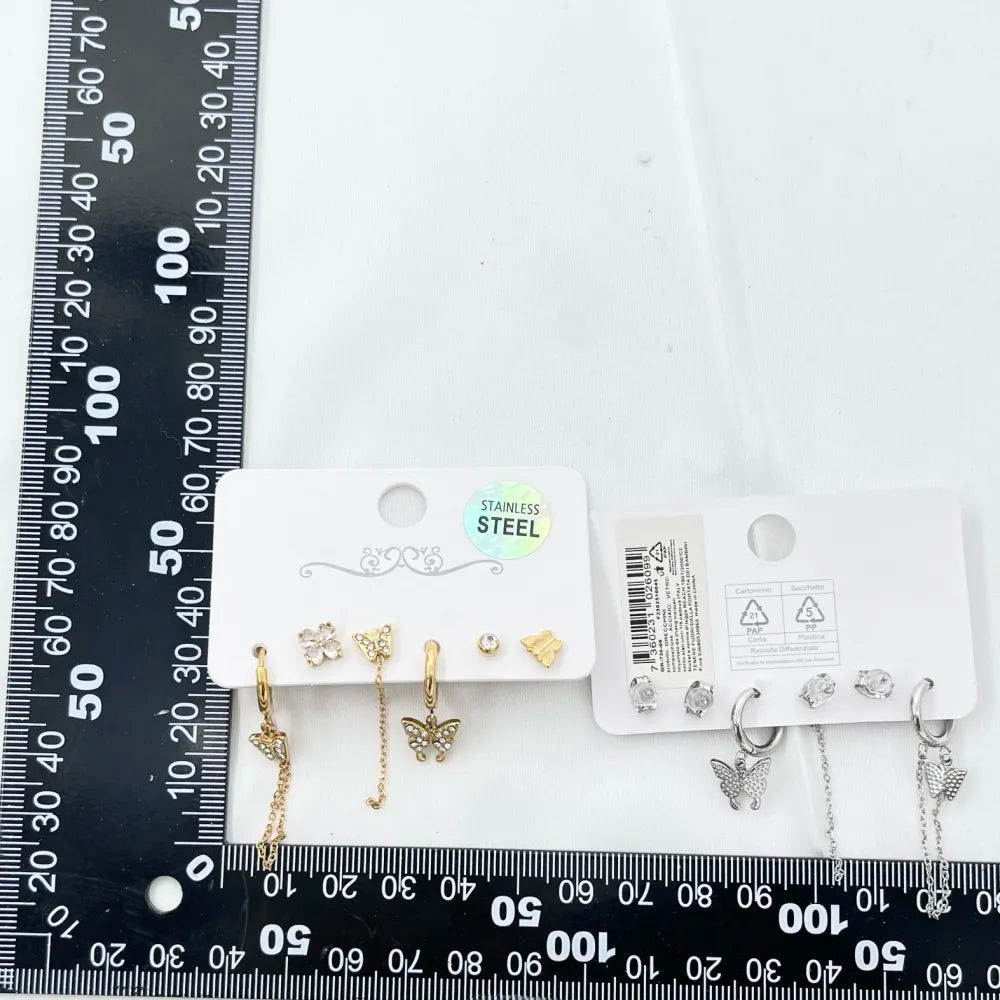 OPA-736-09 Farfalla-Set 6Pz Orecchini in Acciaio