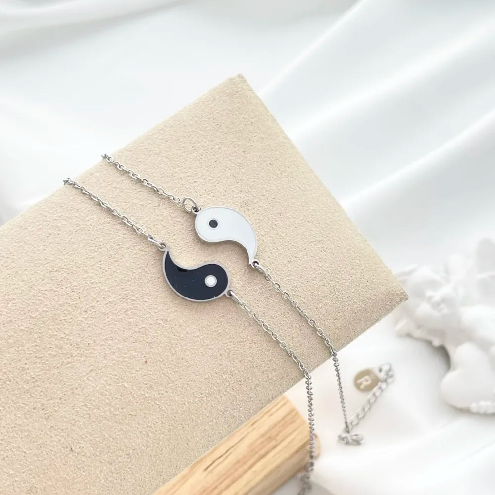 BAC-413-2042 Ying Yang per Coppia-Due Bracciali in Acciaio