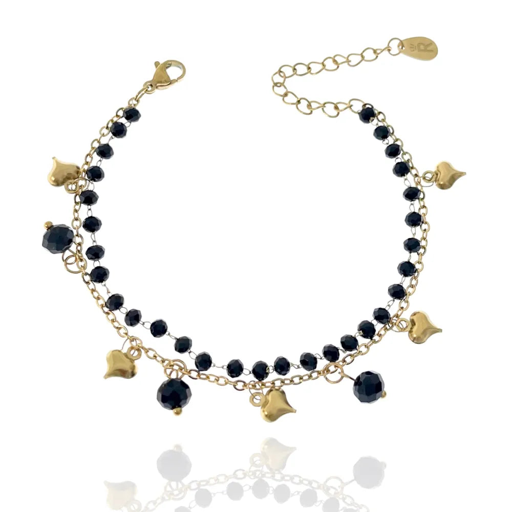 BAC-413-1267 Doppia Catena con Cuore-Bracciale in Acciaio con Chiusura
