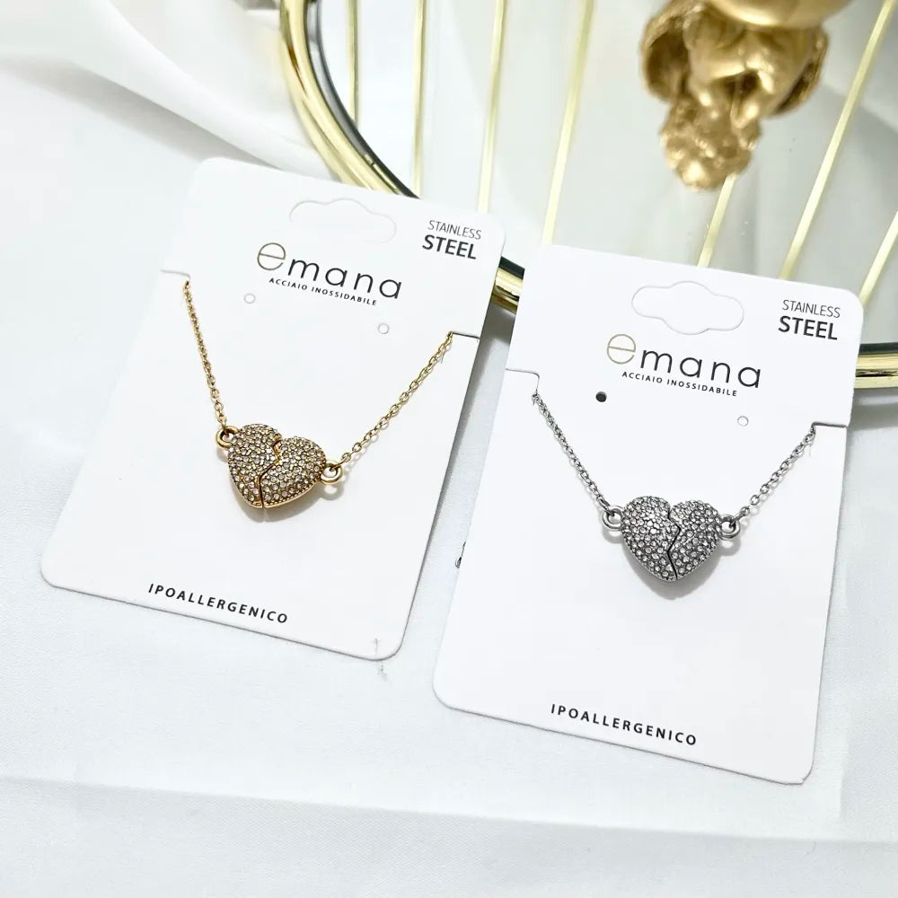 CAC-103-AA3499N Cuore con Strass Spezzabile-Collana Corta in Acciaio