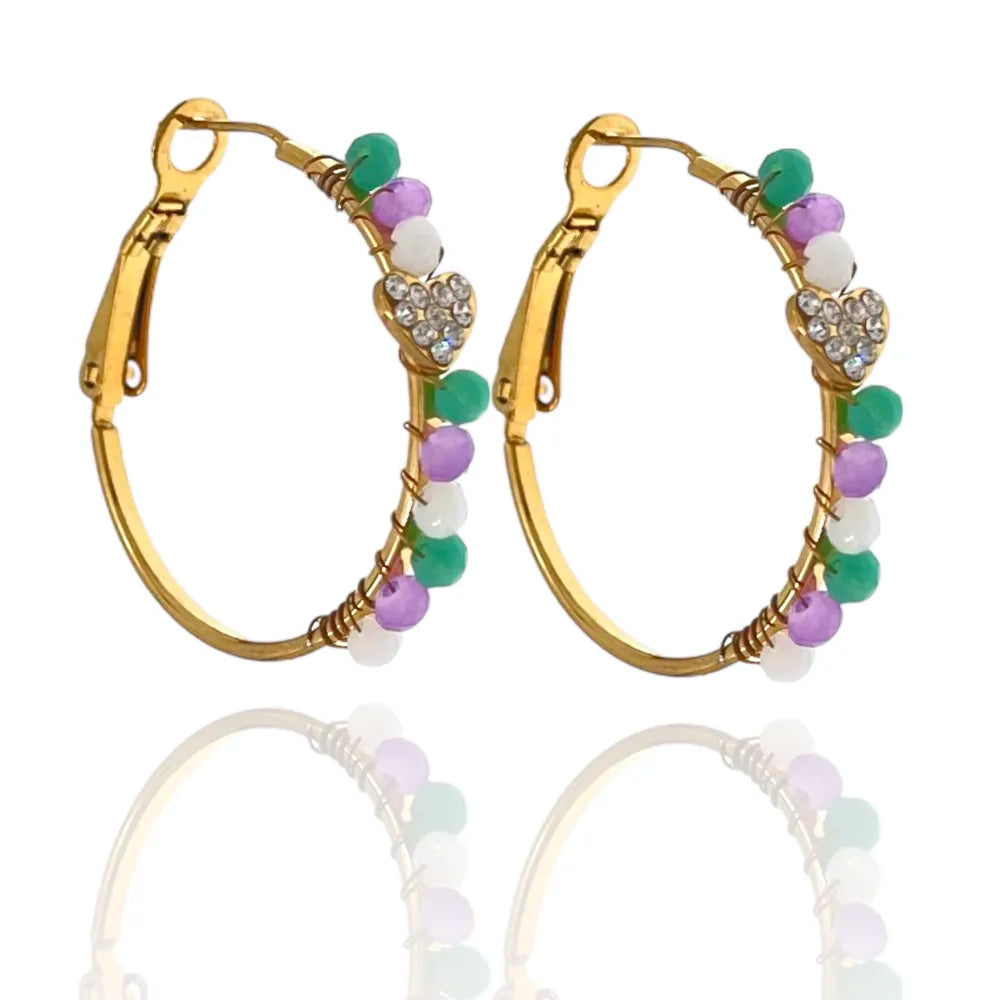 OAP-103-AA1726E Cerchio Colorato con Cuore-Orecchini in Acciaio
