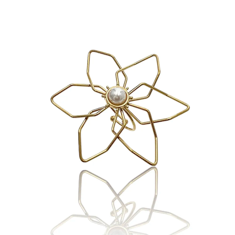 AAR-759-07 Fiore Grande con Perla-Anello Regolabile in Acciaio