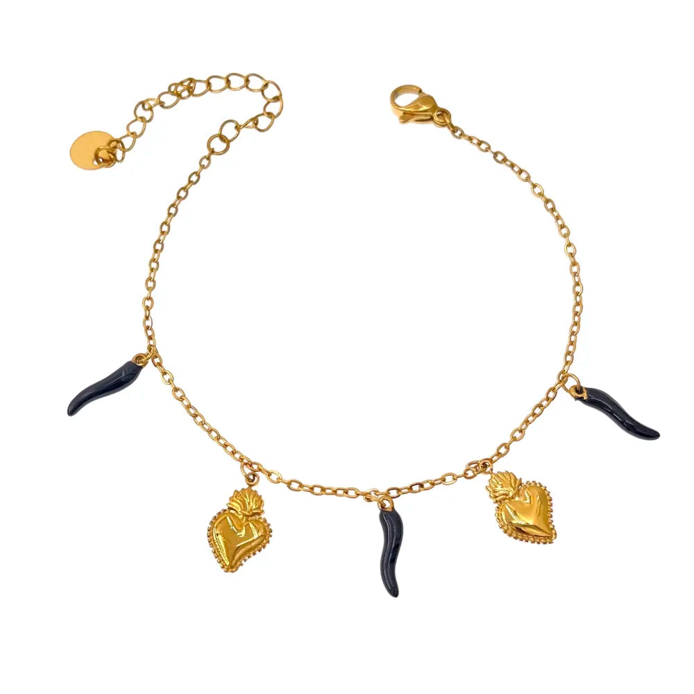 BAC-103-AA2777B Sacro Cuore con Cornino-Bracciale in Acciaio con Chiusura