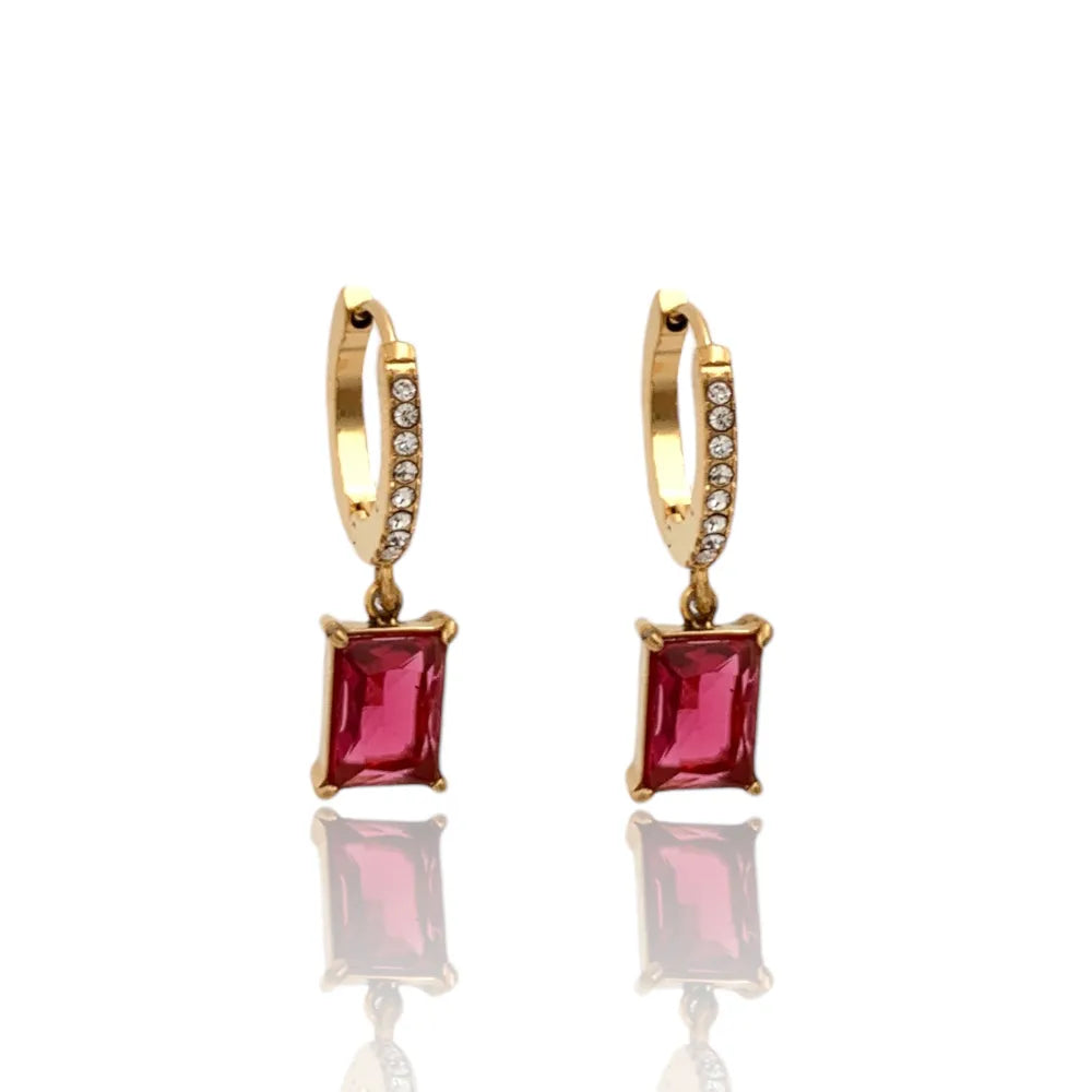 OPA-103-AA3889E Cerchio con Zirconia con Punto Luce Rettangolare-12Paia Orecchini in Acciaio
