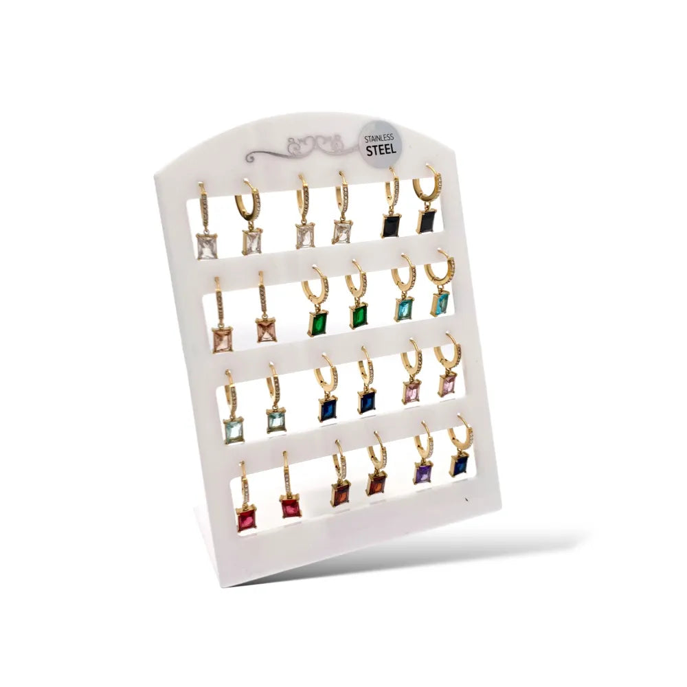 OPA-103-AA3889E Cerchio con Zirconia con Punto Luce Rettangolare-12Paia Orecchini in Acciaio