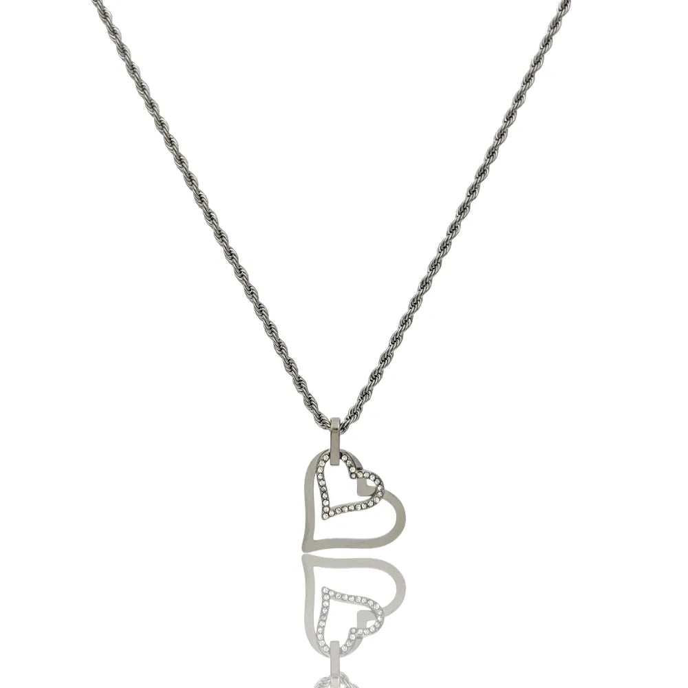 CAC-103-AA4168N Doppio Cuore -Collana Girocollo in Acciaio