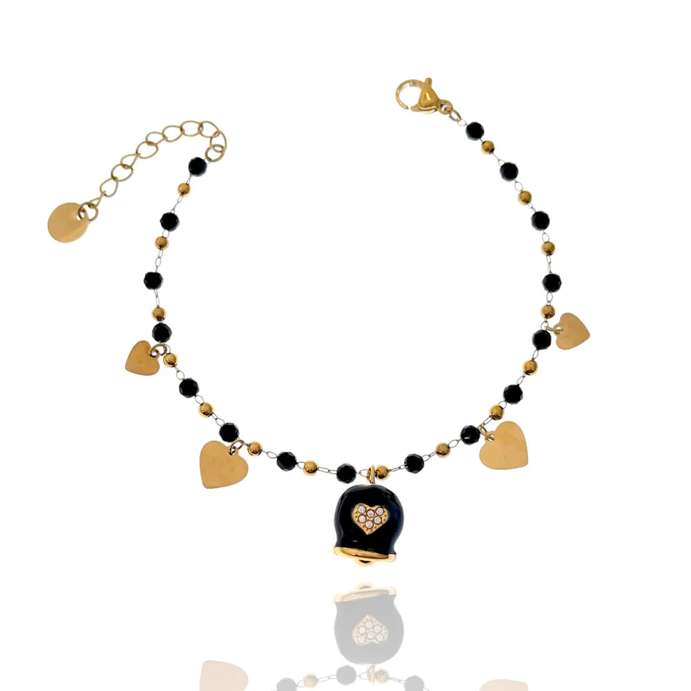 BAC-103-AA2701B Campanello con Cuore-Bracciale in Acciaio con Chiusura