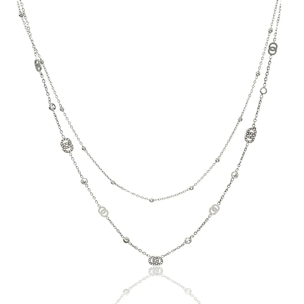 CAC-103-AA3466N Doppio Cerchio con P.Luce-Collana Corta in Acciaio