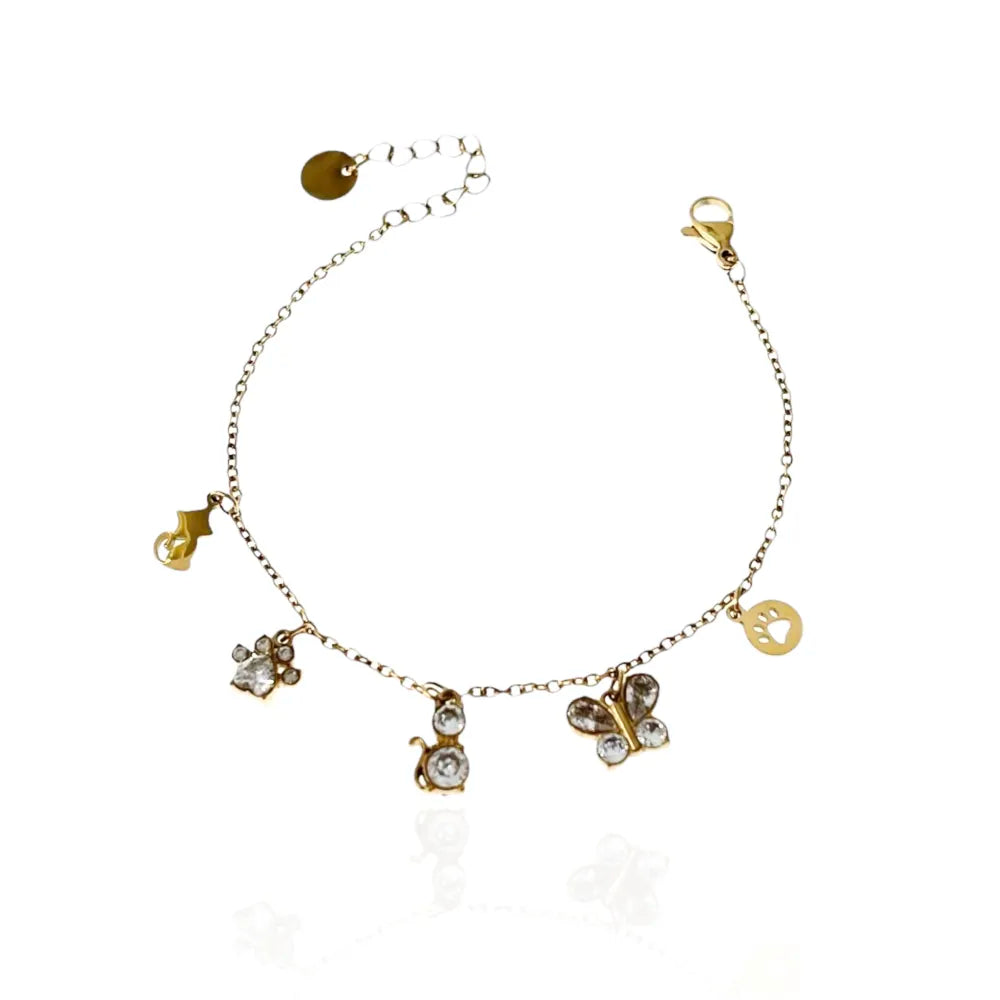 BAC-103-AA2785B Gatto Farfalla -Bracciale in Acciaio con Chiusura