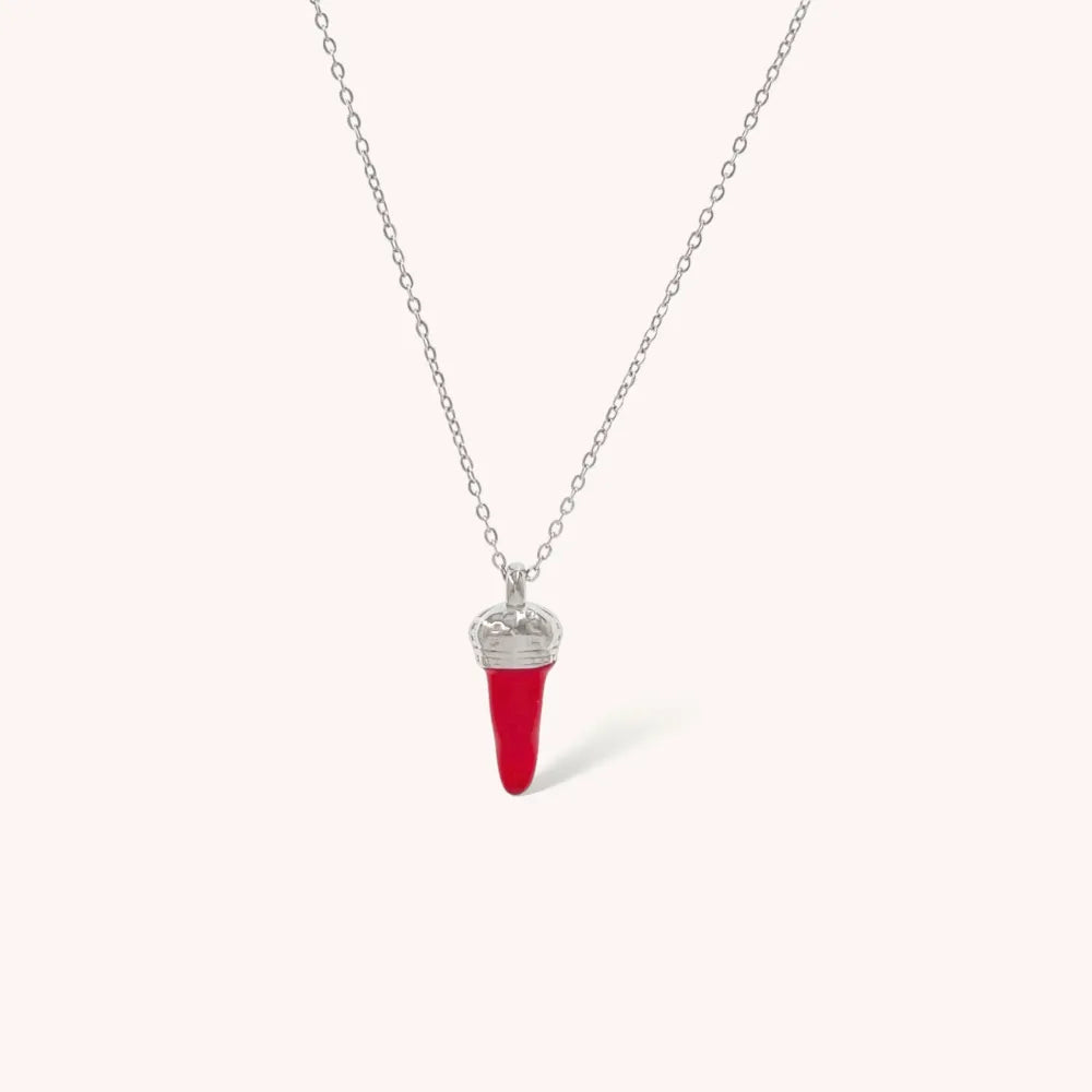 CAC-413-277 Cornino con Corona-Collana Girocollo in Acciaio