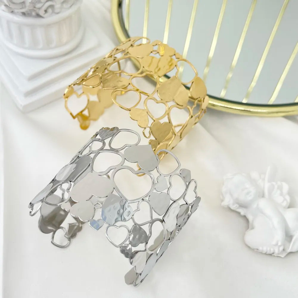 BAR-732-227 Cuore-Bracciale Rigido in Acciaio