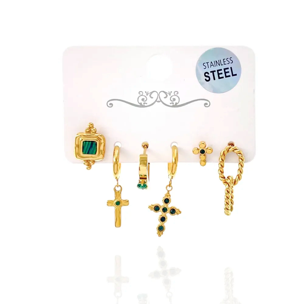OPA-736-06 Croce -Set 6pz Orecchini in Acciaio
