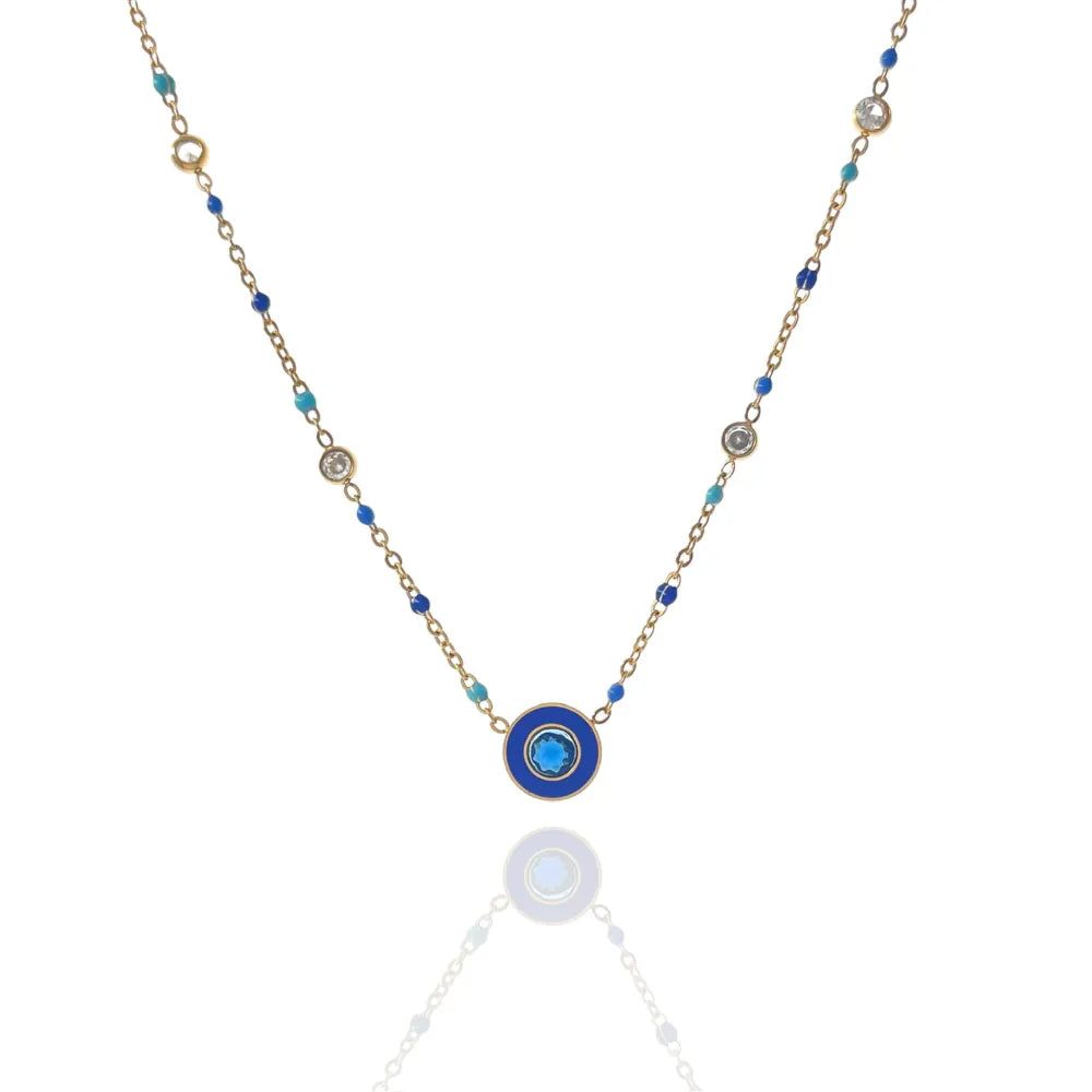 CAC-103-AA3422N Punto Luce Colorato con Smalto-Collana Corta in Acciaio