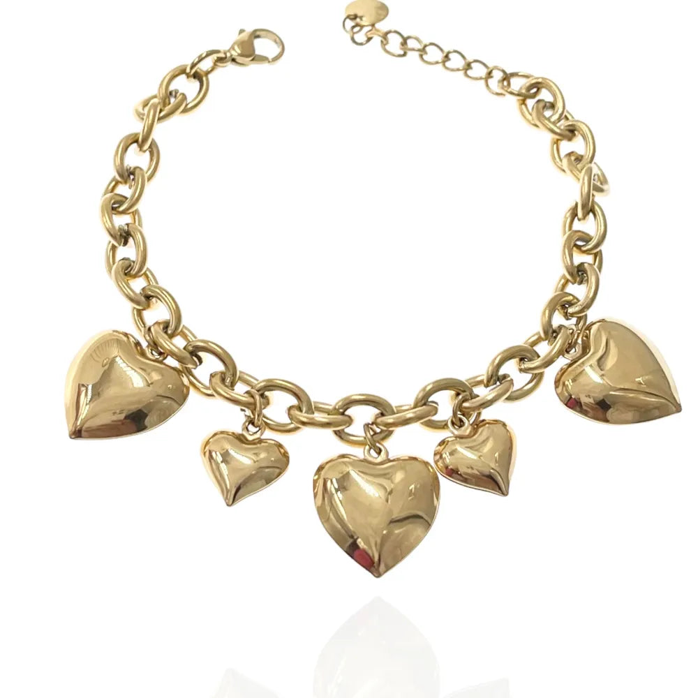 BAC-103-AA3397B Cuore Bombato-Bracciale in Acciaio con Chiusura