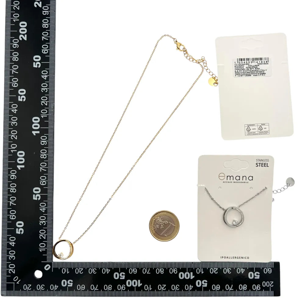 CAC-103-AA4193N Doppio Cerchio -Collana Girocollo in Acciaio