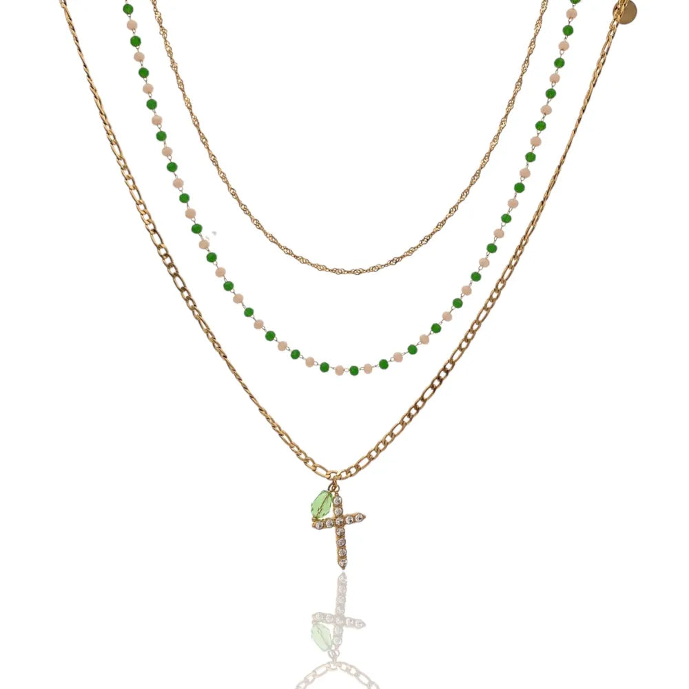 CAC-103-AA1725N Multifilo con Croce-Collana Corta in Acciaio