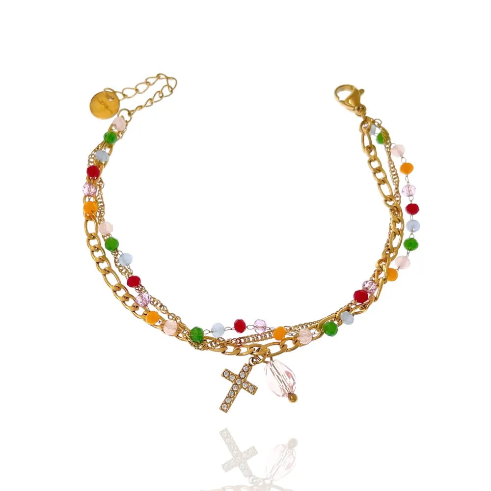 BAC-103-AA1724B Multifili con Croce -Bracciale in Acciaio con Chiusura