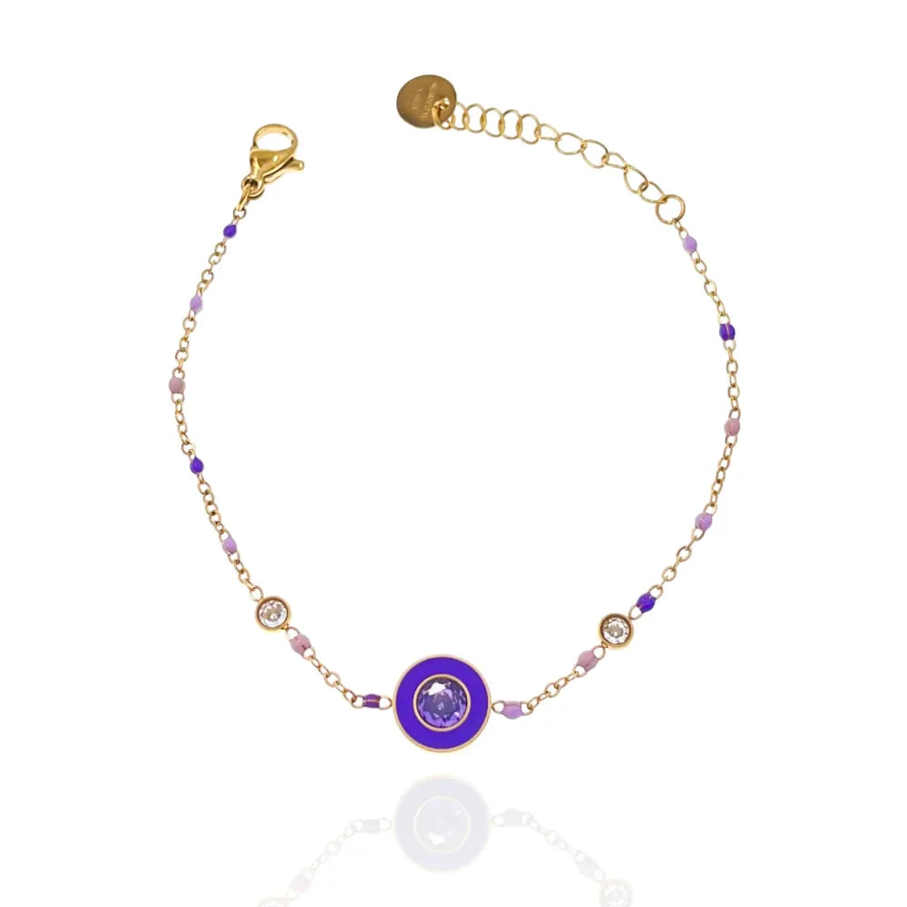 BAC-103-AA3421B Punto Luce Colorato Smaltato-Bracciale in Acciaio