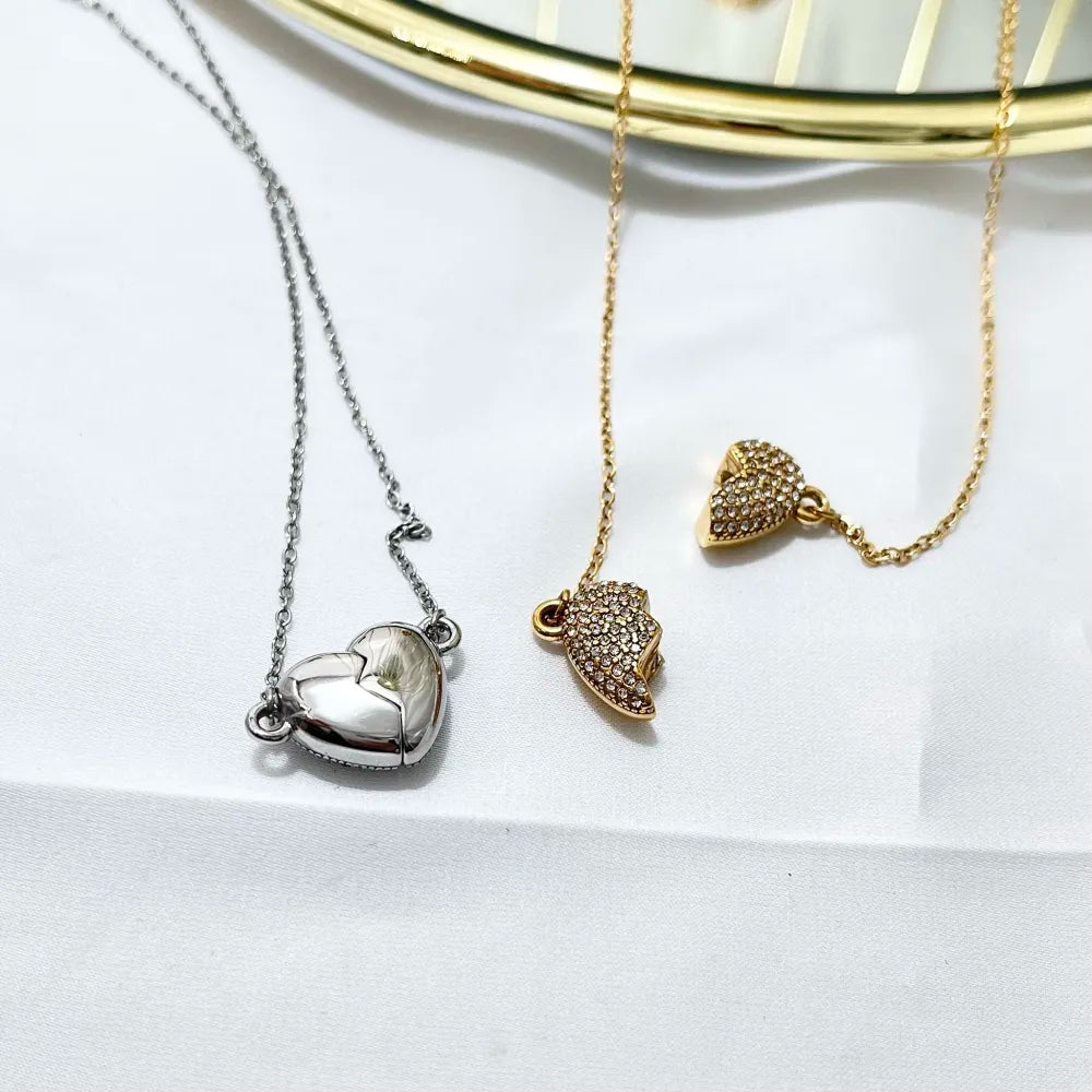 CAC-103-AA3499N Cuore con Strass Spezzabile-Collana Corta in Acciaio