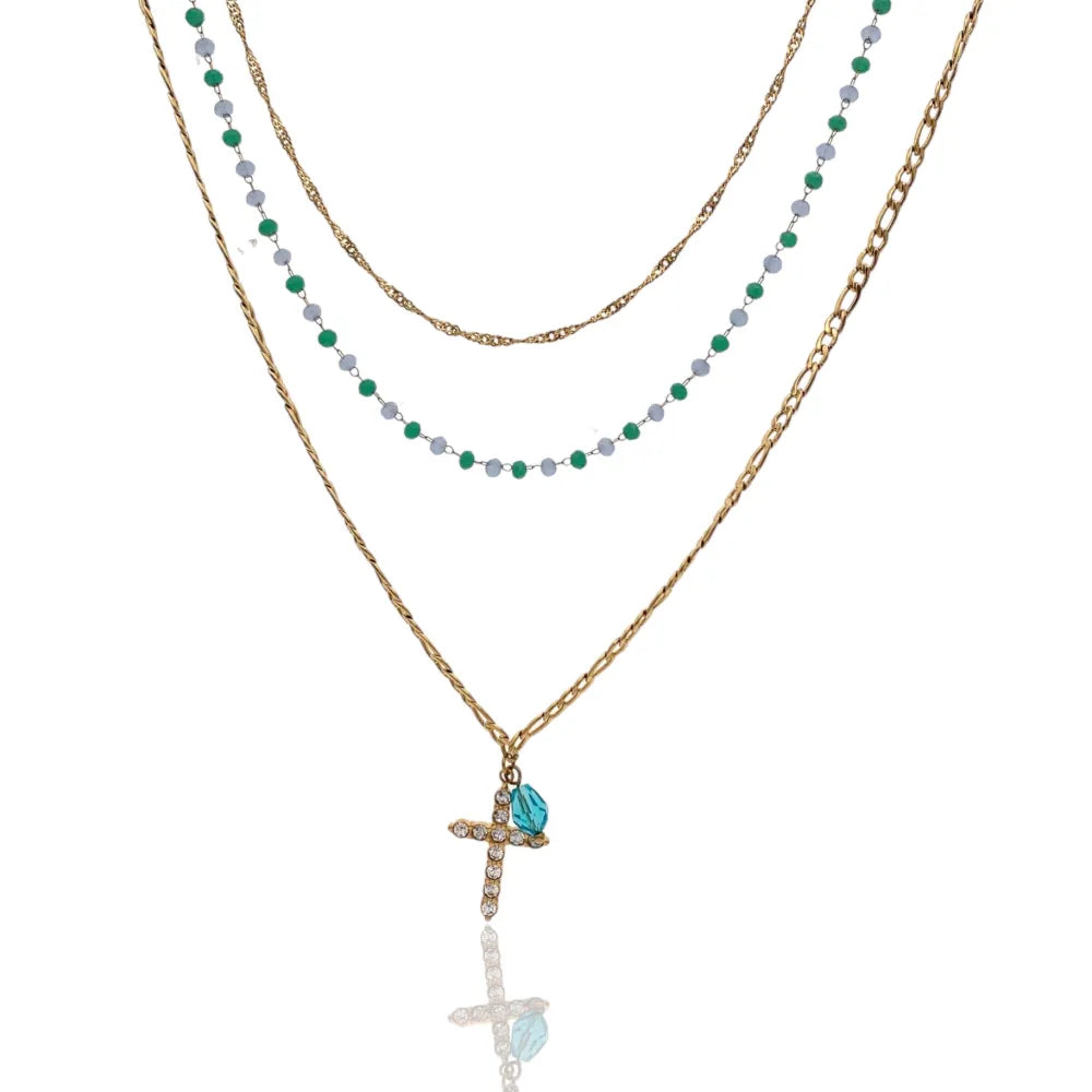 CAC-103-AA1725N Multifilo con Croce-Collana Corta in Acciaio