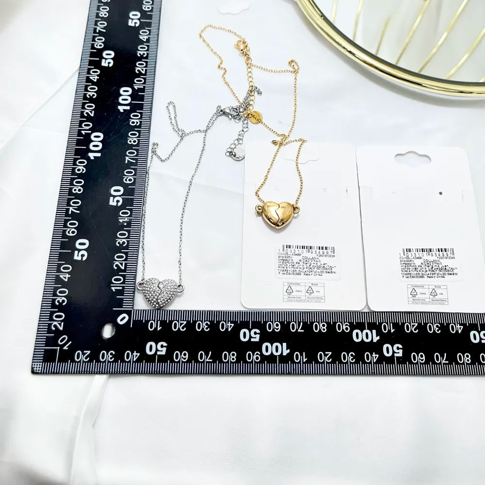 CAC-103-AA3499N Cuore con Strass Spezzabile-Collana Corta in Acciaio