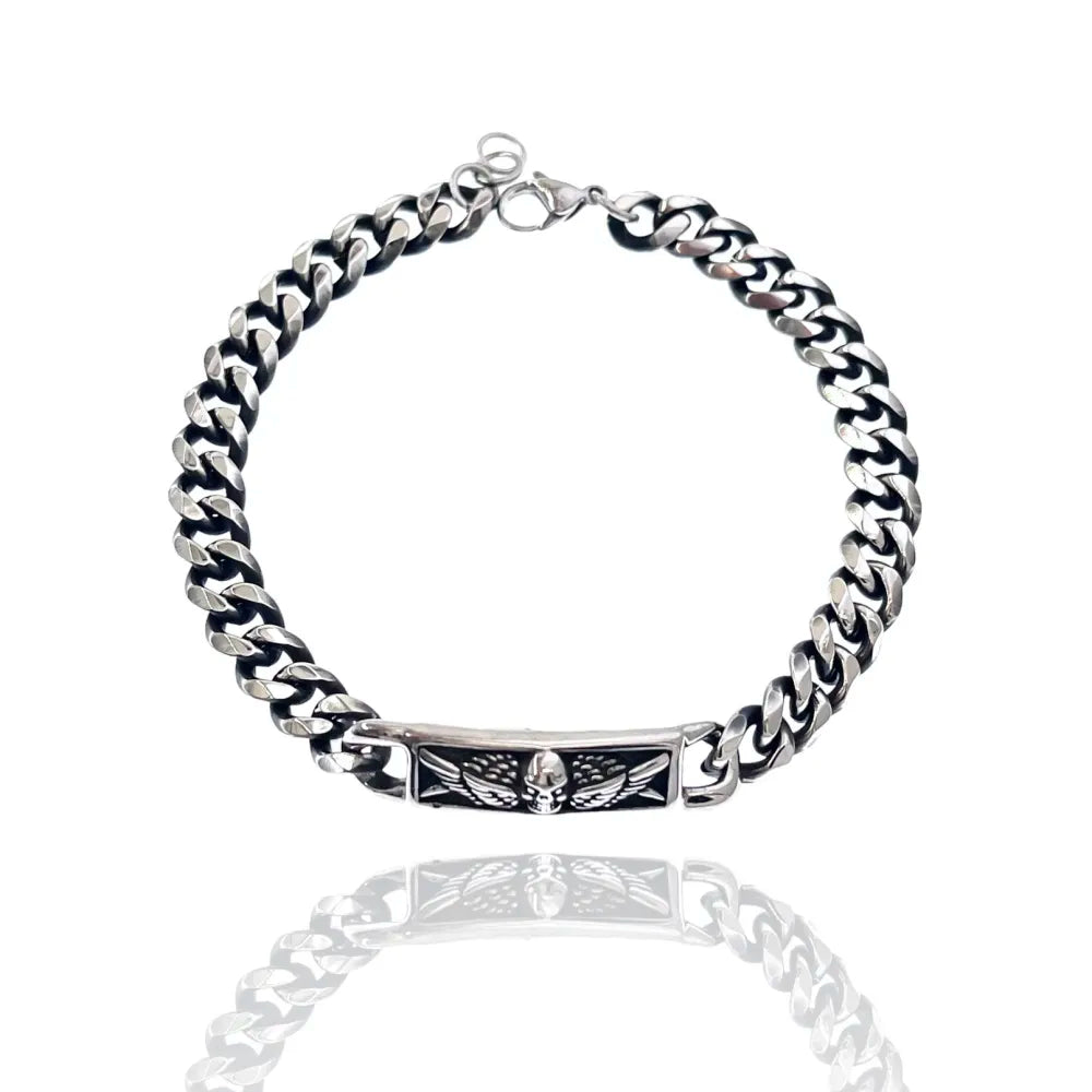 BAU-500-BMB10100 Teschio-Bracciale da Uomo in Acciaio