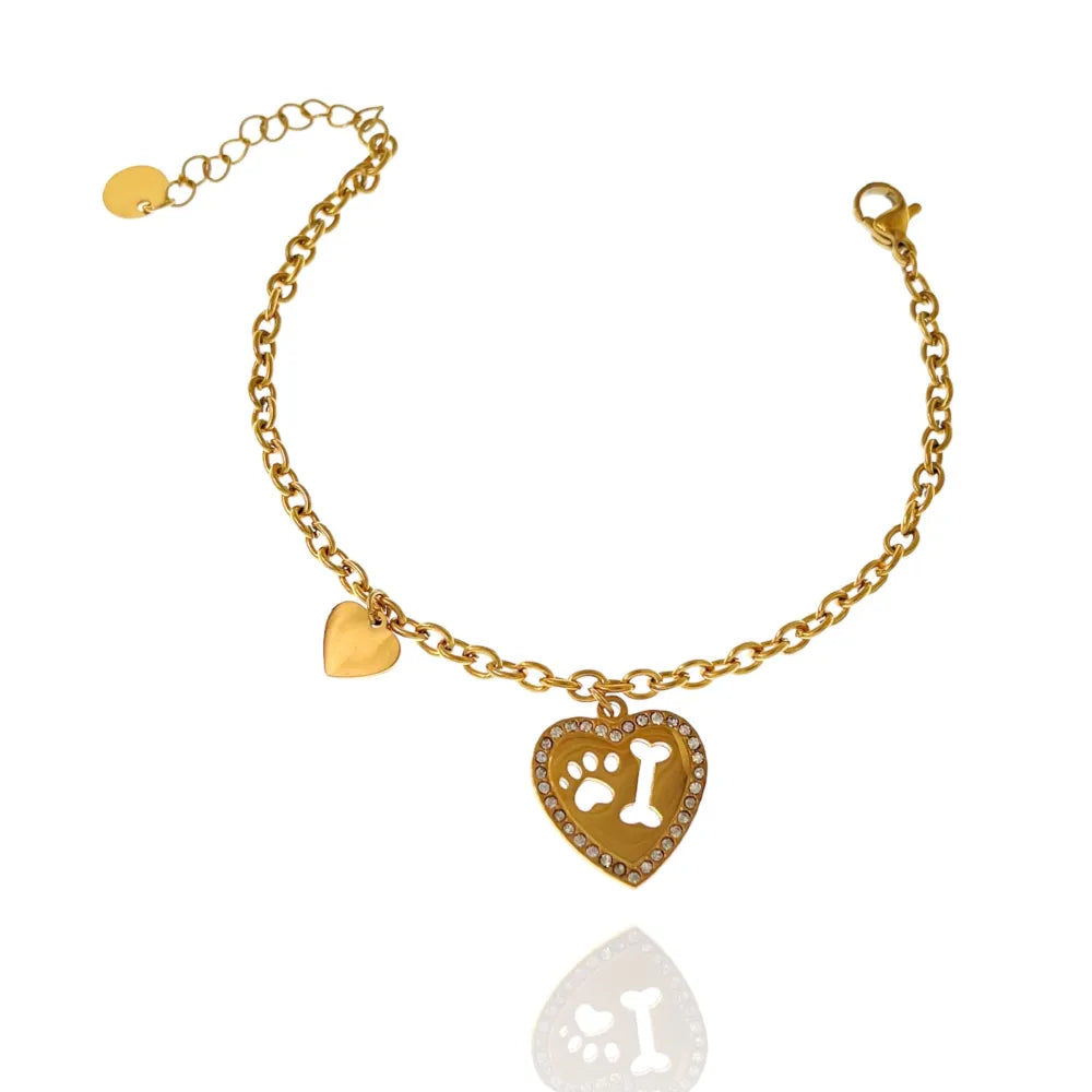 BAC-103-AA2857B Cuore con Zampa -Bracciale in Acciaio con Chiusura