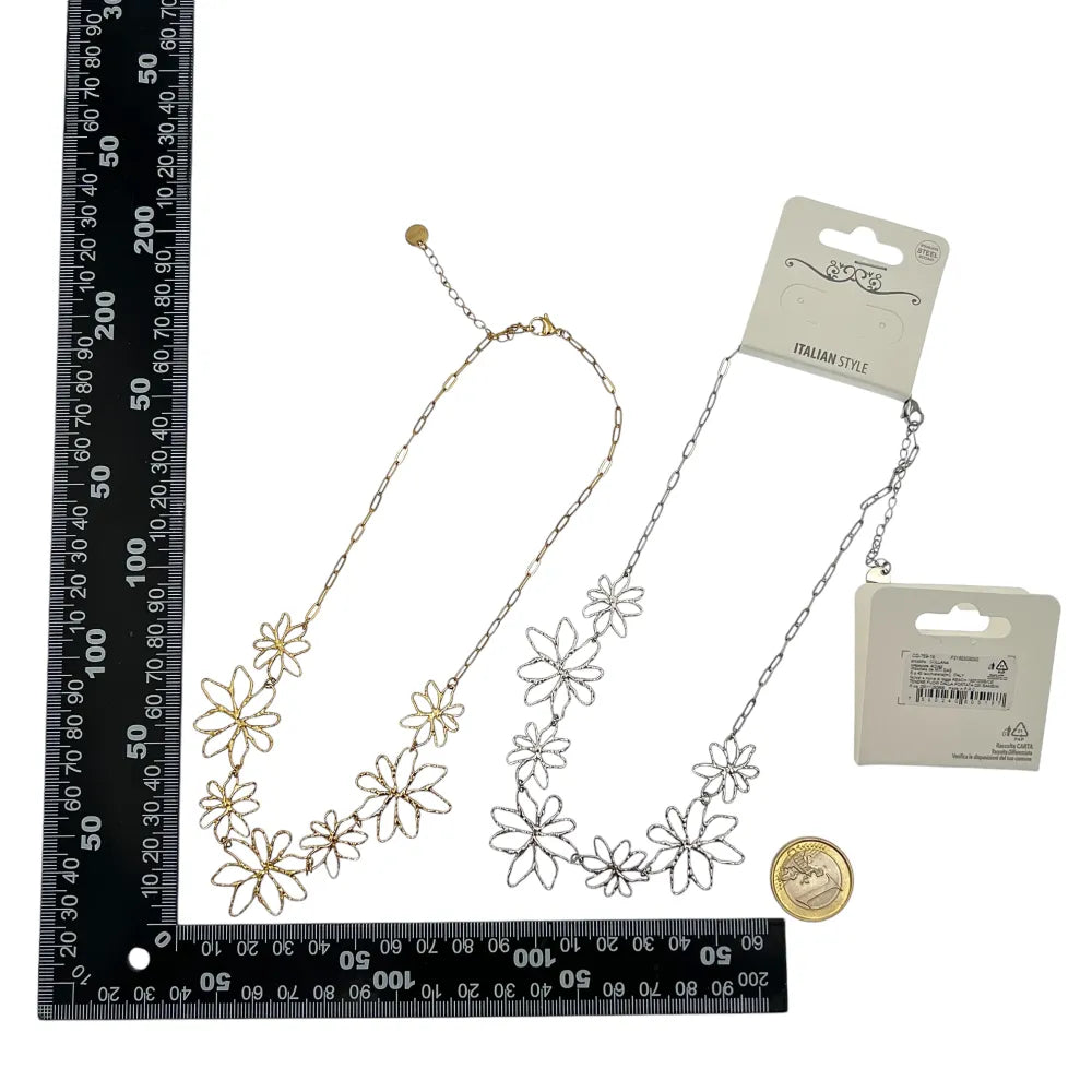 CAC-759-18 Fiore-Collana Corta in Acciaio