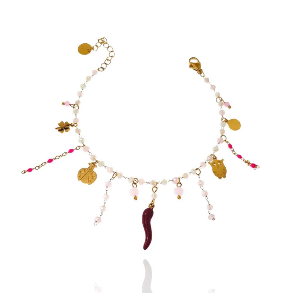 BAC-103-AA1181B Cornino con Pendenti-Bracciale in Acciaio com Chiusura