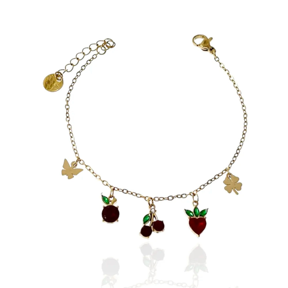 BAC-103-AA2761B Frutta Ciliegia-Bracciale in Acciaio con Chiusura