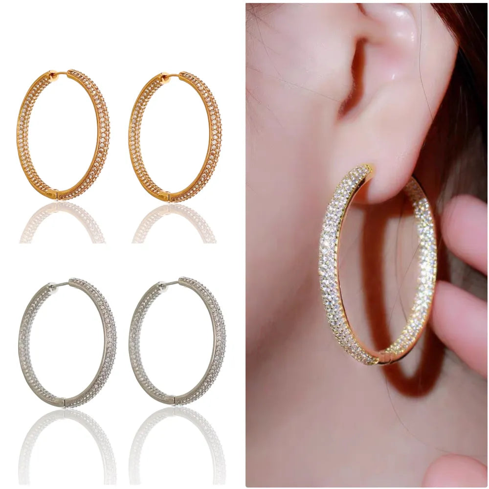 OMZ-103-AA2730E 35mm Cerchio 35mm con Zirconia-Orecchini in Ottone