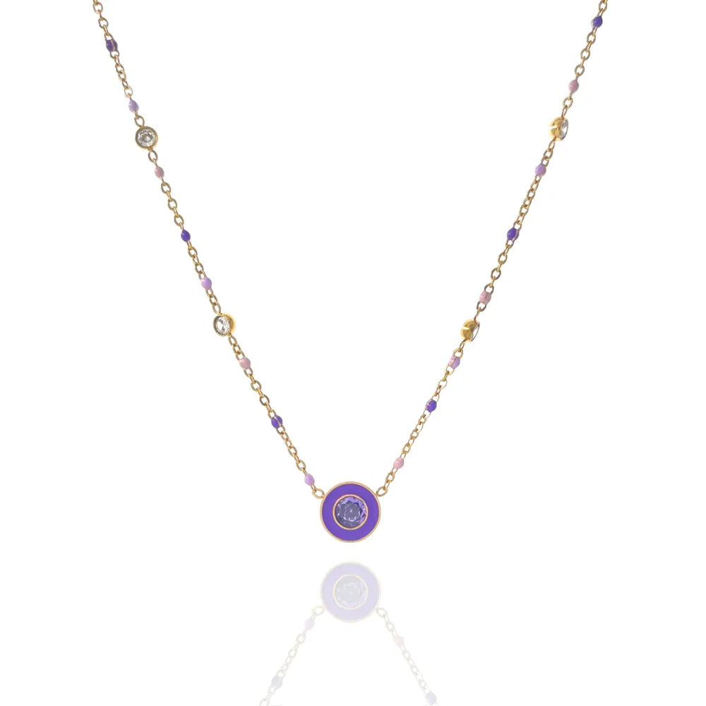 CAC-103-AA3422N Punto Luce Colorato con Smalto-Collana Corta in Acciaio