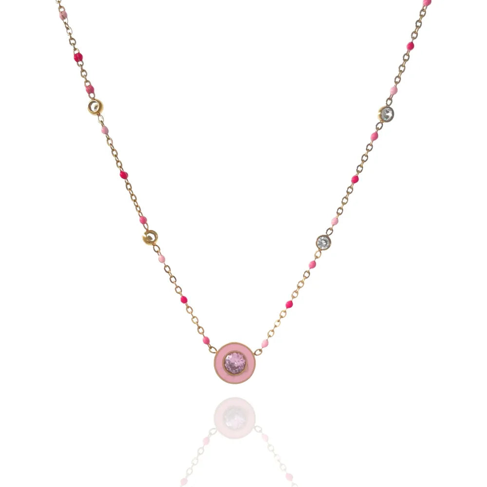 CAC-103-AA3422N Punto Luce Colorato con Smalto-Collana Corta in Acciaio