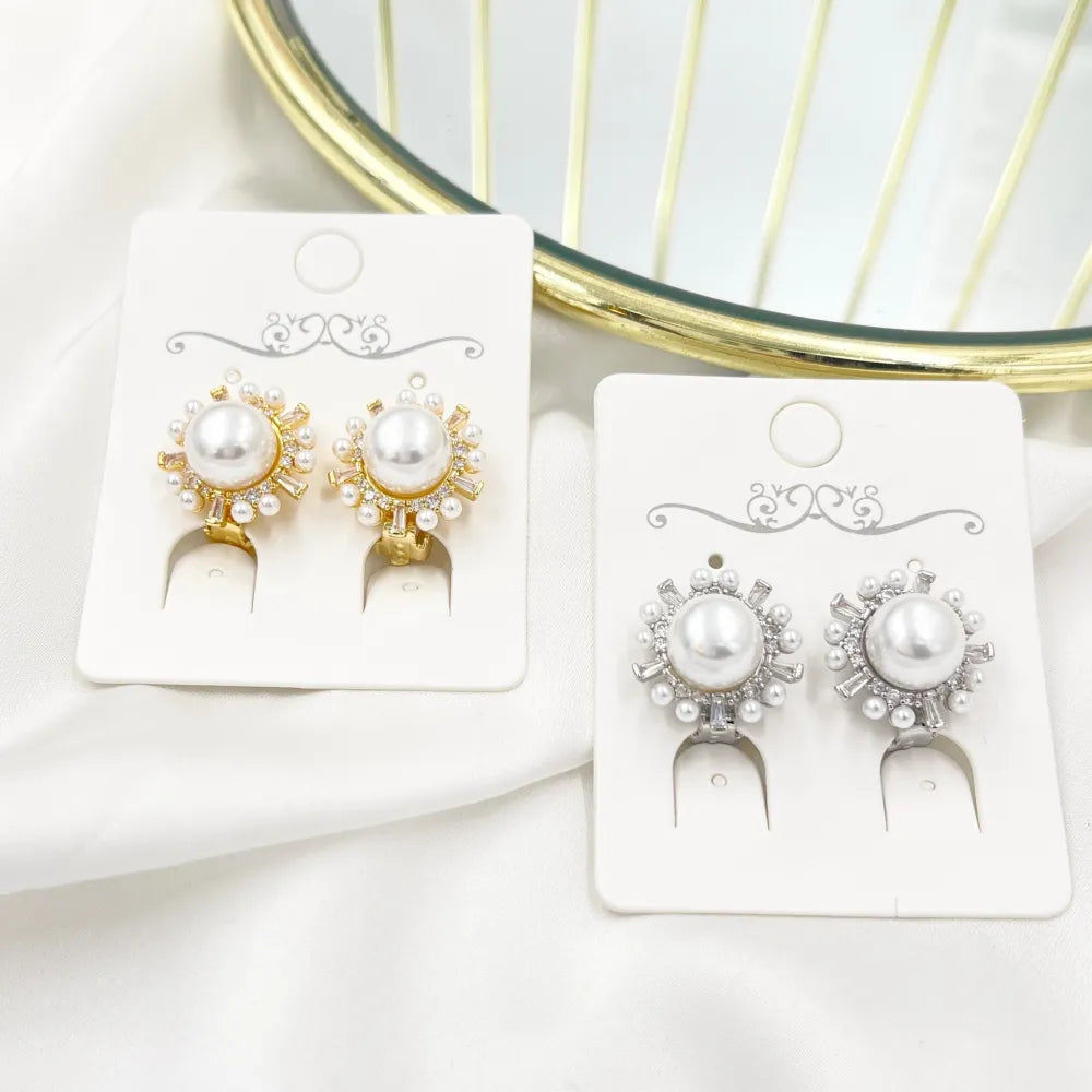 OMK-493-34 Cerchio con perla-Orecchini a Clip con Zirconia