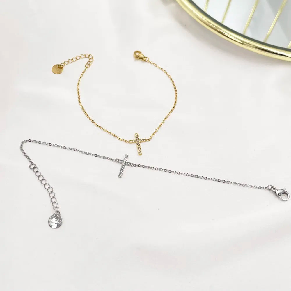 BAC-103-3977B Croce con Zirconia-Bracciale in Acciaio