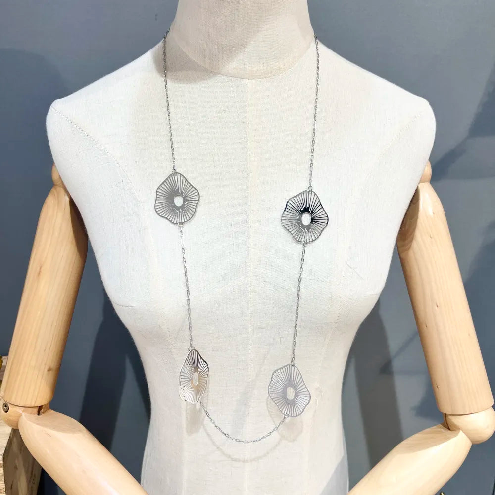 CAL-732-142 Fiore-Collana Lunga in Acciaio