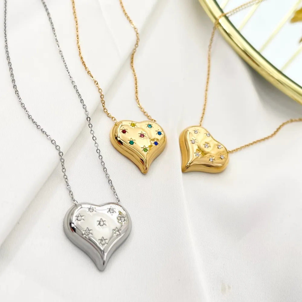 CAC-103-AA3502N Cuore con Punti Luci Stella-Collana Girocollo in Acciaio