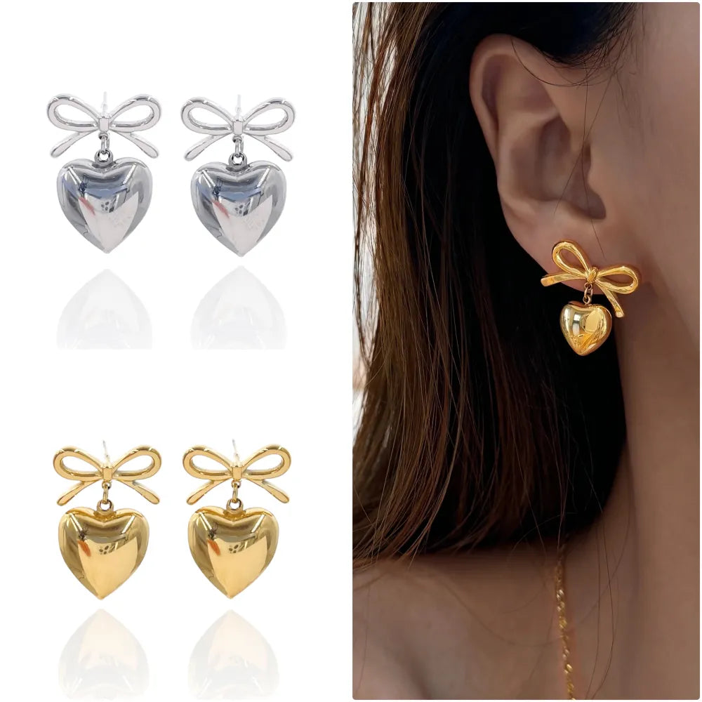 OAP-103-AA4151E Fiocco con Cuore-Orecchini in Acciaio