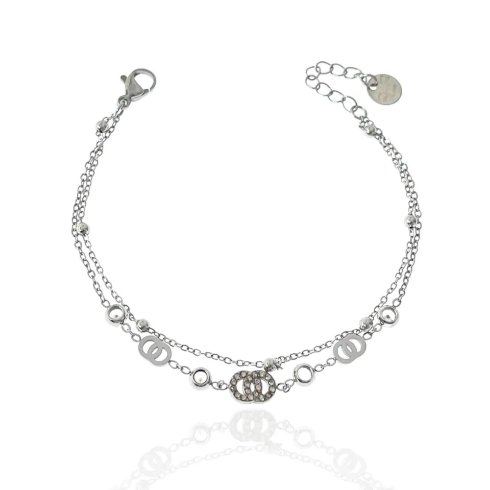 BAC-103-AA3465B Doppio Cerchio--Bracciale in Acciaio con Chiusura