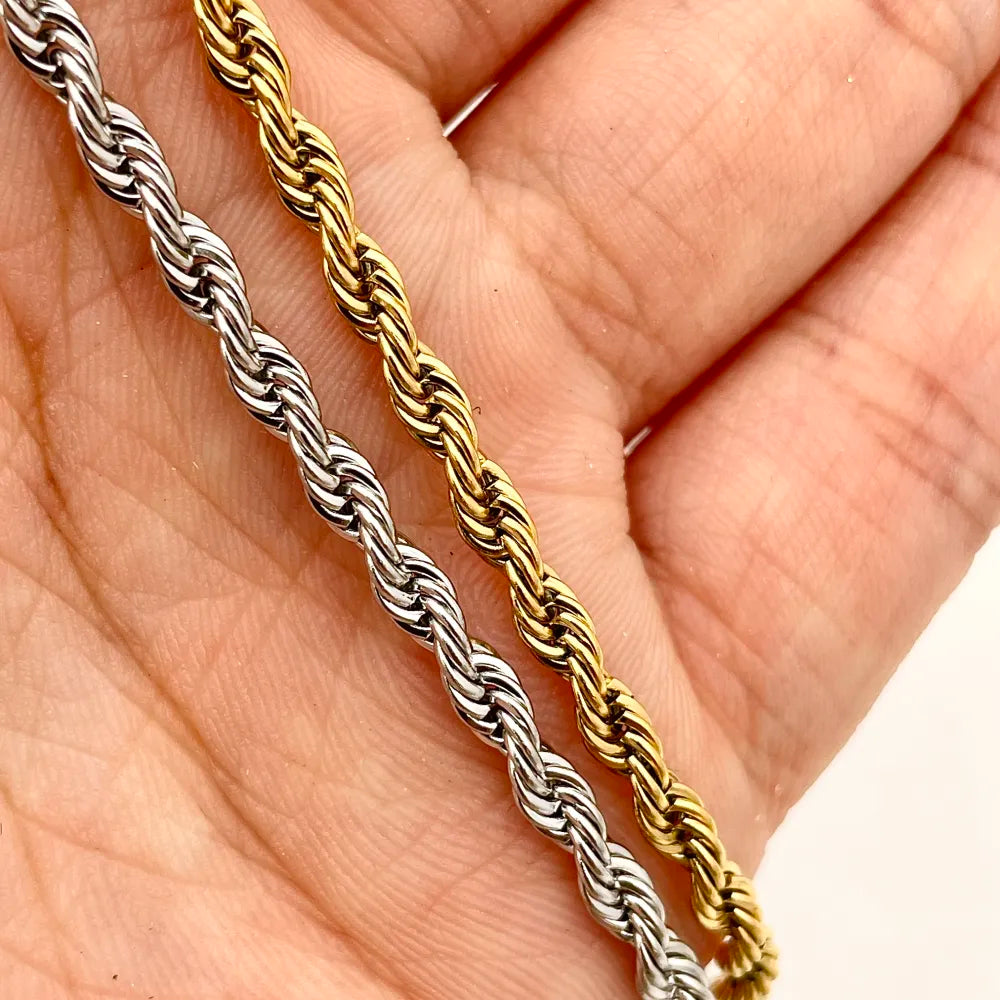 CAC-413-1584 3mm Torchon 3mm-Collana Corta in Acciaio