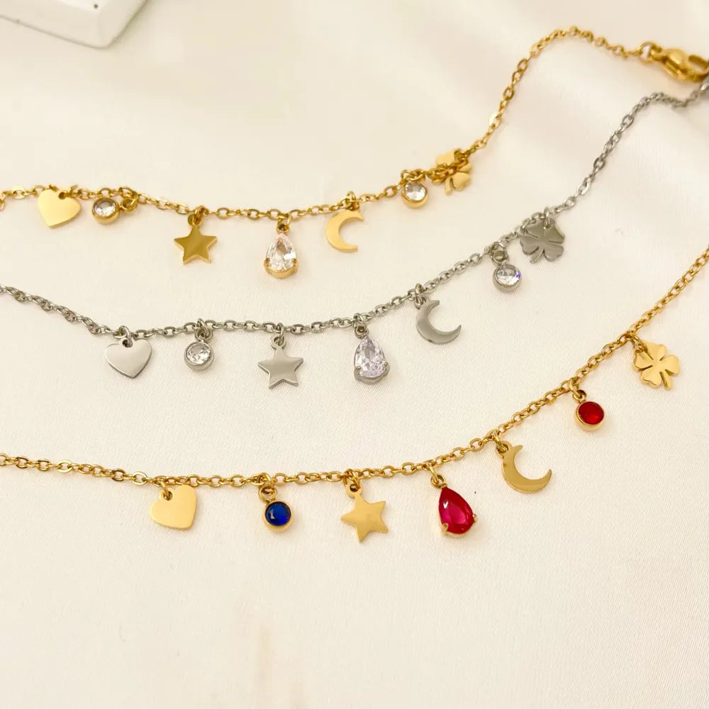 BAC-103-AA2423B Stella Luna Goccia-Bracciale in Acciaio con Chiusura